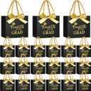 Moinchore 30 Pcs Black Gold Graduation Paper Gift Bags Bulk 5.5 x 4.7 x 2.5'' Mini 2026 Congrats Grad Favor Bags with Handles Bow Ribbon Wrap Graduation Day Party Supplies for College High School
