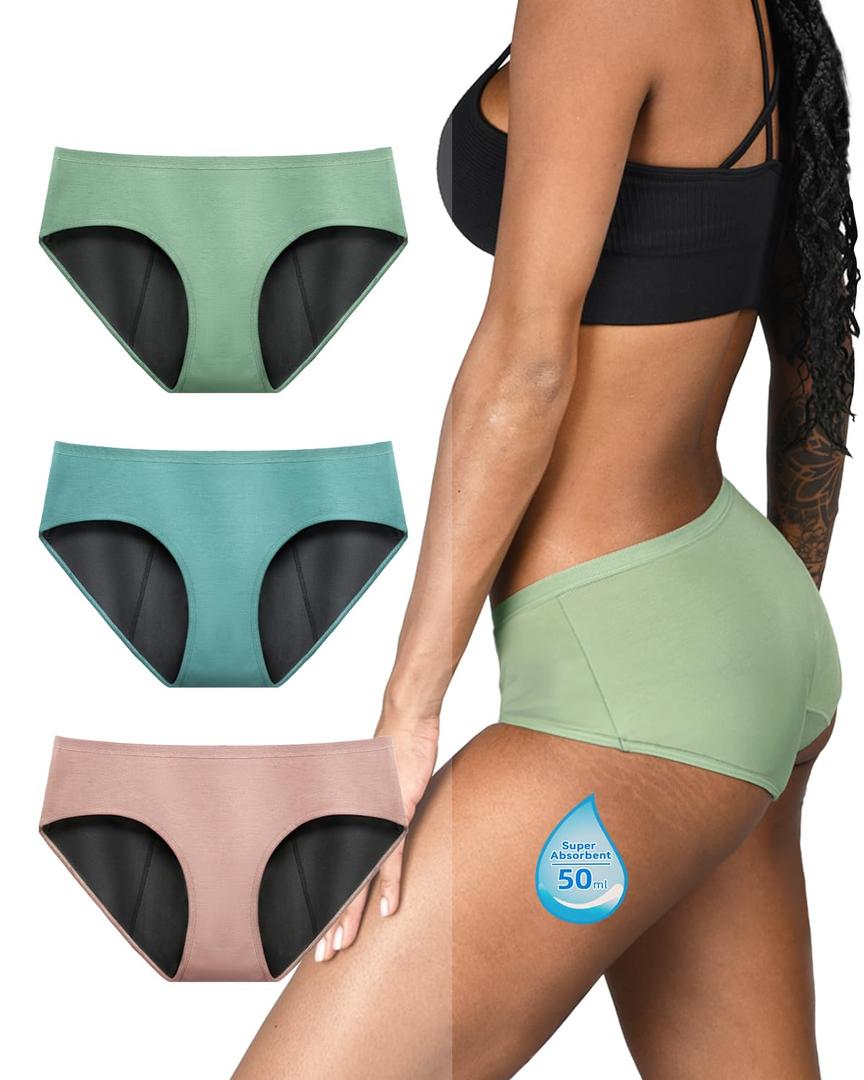 TIICHOO Period Underwear for Women Washable(3XL, Turq/Blush/Matcha) (Green)