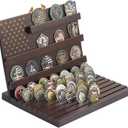 PiaoHao Challenge Coin Display, Military Coin Holder Display, Solid Wood 11 Rows Holds 80 Coins, Deep Grooved Anti-Slip Design, Collector Grade Desk Display for Veterans & Gifts (Walnut)