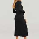 ANRABESS Womens Long Sleeve Fall Dress 2025 V Neck A-line Tie Waist Ribbed Knit Bodycon Midi Sweater Dresses Black Medium (Black, M)