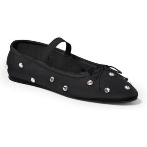 Coutgo Womens Mesh Ballet Flats Crystal Rhinestone Studded Comfortable Mary Jane Dress Shoes (Black)