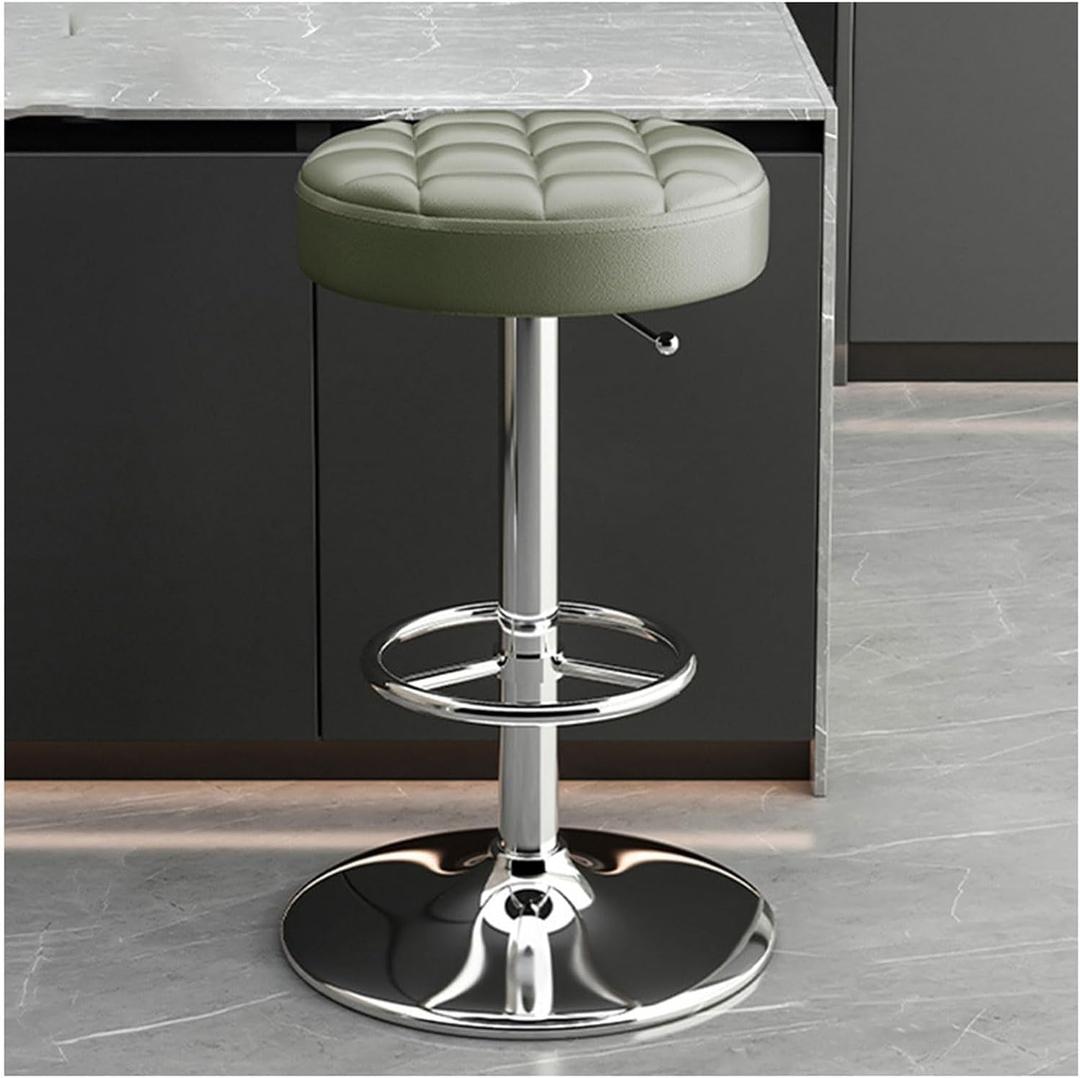 Adjustable Vanity Stool 60-80cm(24-31inch), 360 Swivel Bar Chair for Makeup Room, Red/Black/Brown/Green/Grey/White Faux Leather Stool for Bathroom & Living Room(Green,Silver Legs)