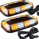ASPL 2pcs 48LED Roof Top Strobe Lights, High Visibility Emergency Safety Warning LED Mini Strobe Light bar with Magnetic Base for 12-24V Snow Plow, Trucks, Construction Vehicles (Amber/White)