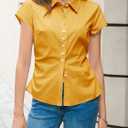 Cicy Bell Womens Summer Button Down Shirts Short Sleeve Petite Blouses Tops | Slim Fit, Casual Dressy, Ruched, Going Out (Yellow, M)