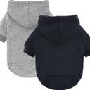 Idepet Pet Dog Hoodies 2 Pack with Pocket, Dog Outfits for Small Pets Chihuahua Clothes Warm Coat Jacket Autumn Puppy Sweatshirt Cats Clothing (Medium, Black+Grey)