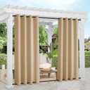 NICETOWN 2 Panels Weighted Blackout Curtains for Patio Waterproof & Windproof, Thermal Insulated Top and Bottom Rustproof Grommets Light Block Outdoor Drape for Pool, Biscotti Beige, W52 by L95