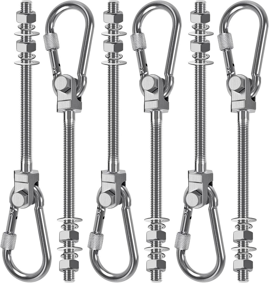 SELEWARE 6Pcs Heavy Duty Swing Hangers, 1500LB Capacity Stainless Steel Swing Set Hooks for Wood/Steel Beam, 7" x M2/5" Porch Swing Hardware for Playground Swing Hammock Chair Yoga Swing Punching Bag