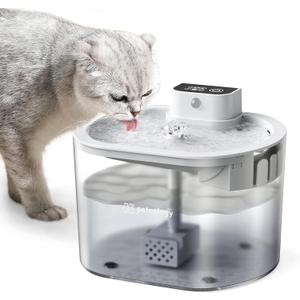 Wireless Cat Water Fountain, 84oz/2.5L Battery-Operated Automatic Cat Water Dispenser with Motion Sensor, BPA-Free Cordless Water Fountain for Pet Small Dog  Ideal for Indoor Use