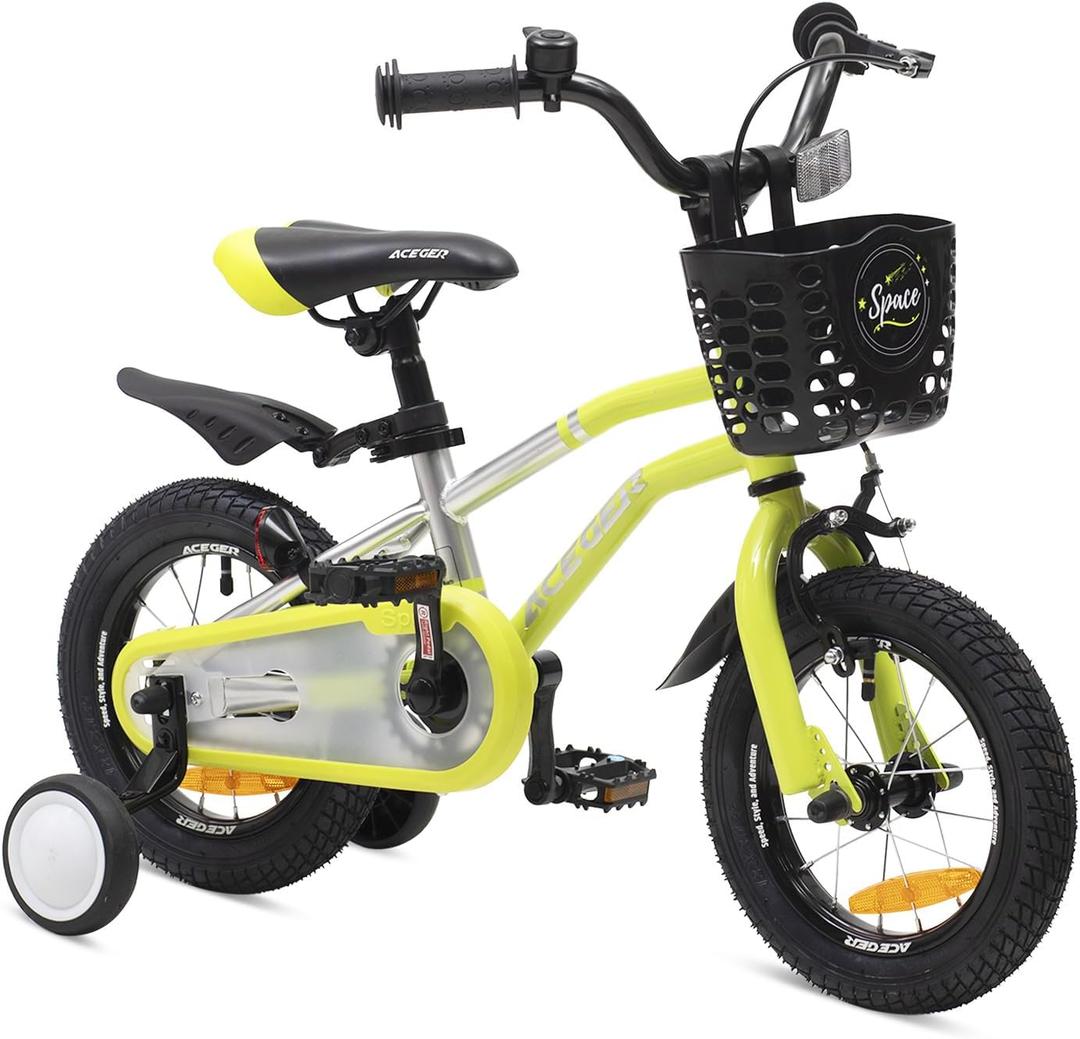 ACEGER Kids Bike for Ages 2-12 Years Old Boys Girls and Toddler, 12 14 16 18 Inch Children Bicycle with Training Wheels, 20 Inch Bike with Kickstand, Multiple Colors. (neon yellow-green)