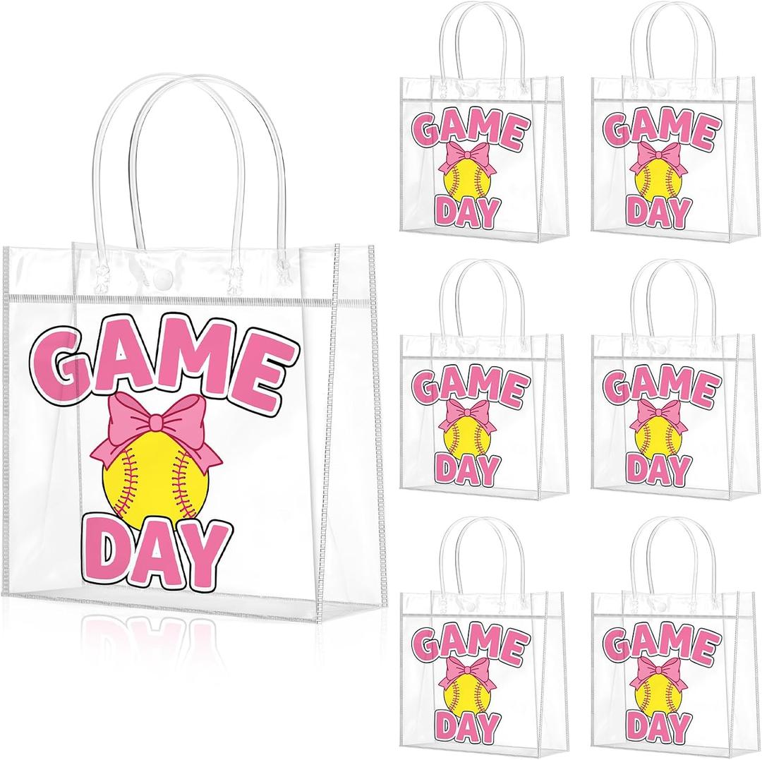 Wesnoy 20 Pcs Pink Bow Softball Goodie Bags with Handles Reusable Softball Treat Bags for Candy Birthday Party Supplies 8 x 8 x 3.15'', 1 count