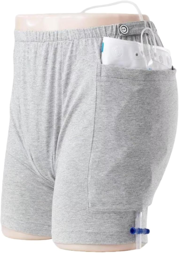 WEEOATAR Incontinence Care Shorts,Fistula Pants,Catheter Underwear Incontinence Pants,Urine Bag Underwear with Double Pockets for Nephrostomy,Foley,Suprapubic&Biliary Catheters(Man Light Grey,L)