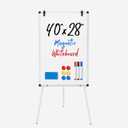 OLIXIS 40" x 28" Magnetic White Board with Stand, Standing Dry Erase Board, Whiteboard with 1 Dry Eraser & 2 Multicolor Markers & 4 Magnetic Pins, Aluminium Frame for Home, School, Office, White