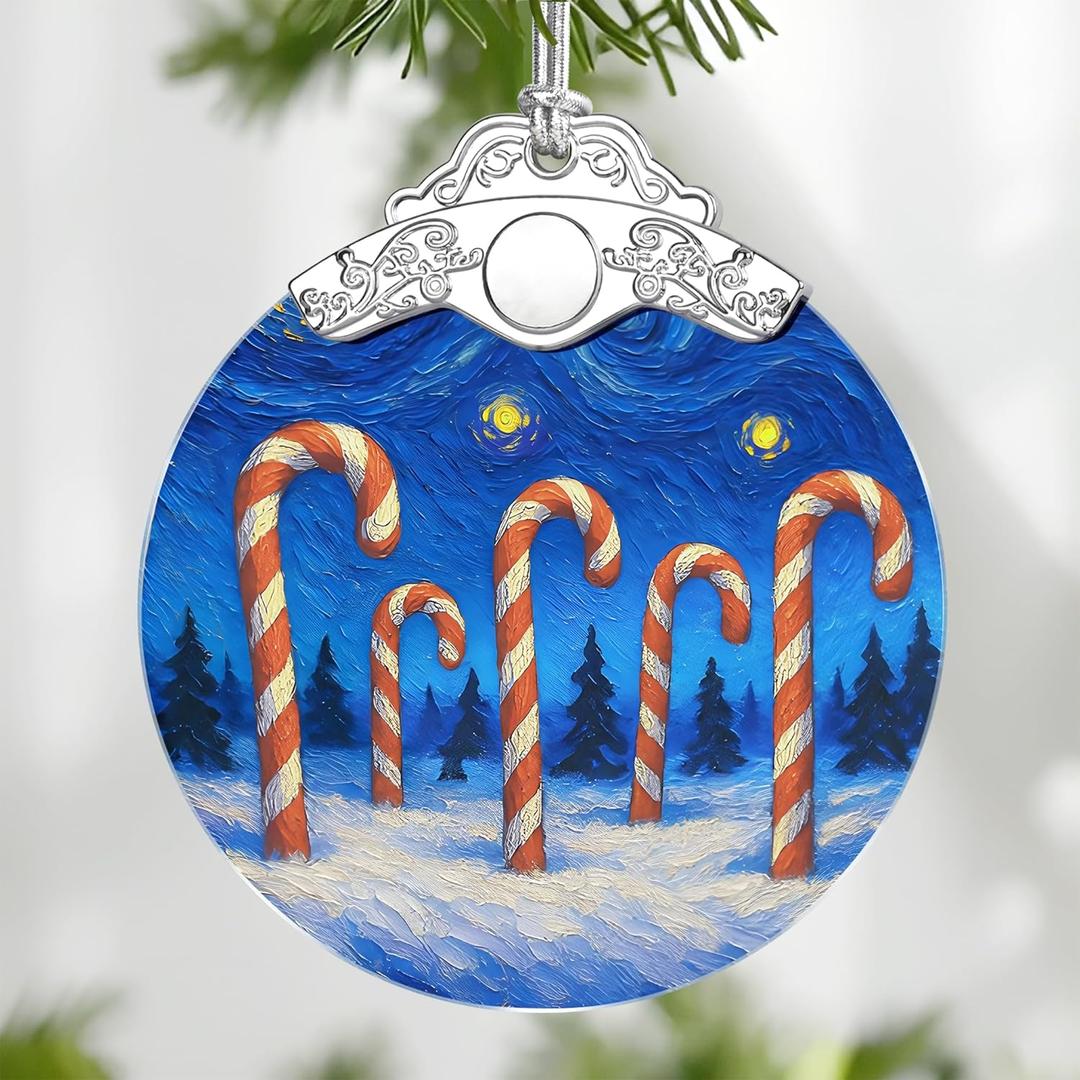 Starry Night Stained Glass Ornament, Christmas Ornaments  Christmas Tree Ornament, Holiday Decor, Xmas Stocking Stuffers, Gift Idea, Gifts for Art Lover, Coworker, Friend, and Family - Candy Canes