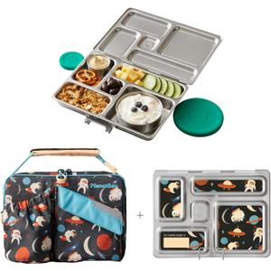 PlanetBox Rover Stainless Steel Bento Lunch Box with 5 Compartments, Space Animals Carry Bag and Magnets