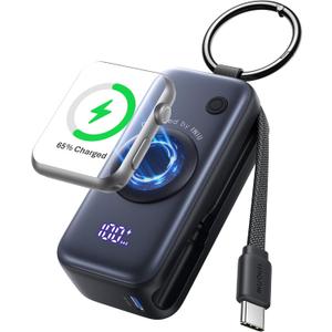 INIU SnapGo Mini Portable Charger, Power Bank for Apple Watch and iPhone, 5000mAh 20W PD Fast Charging Flight-Safe Travel Essential Battery Pack for Apple Watch Ultra 11 10 9 8 SE, iPhone Air 17 16 15 (Black)