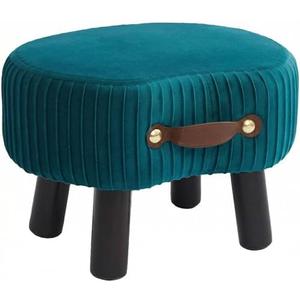 Leesingdo Small Footstool with Handle, Velvet Ottoman Foot Rest with Padded Seat, Curved Foot Stool with Wooden Legs, Portable Foot Rest for Living Room, Bedroom, Entryway, Peacock Blue