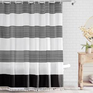 bufftieo Black and White Shower Curtain for Bathroom Boho Striped Fabric Modern Farmhouse Tassel Shower Curtain Sets - 72" x 84"