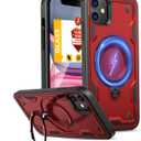for iPhone 11 Case Magnetic,for iPhone XR Case Compatible with MagSafe,with 1 Tempered Glass Screen Protector,Built-in Stand Ring Military Grade Drop Heavy Duty Protection Shockproof Phone Red