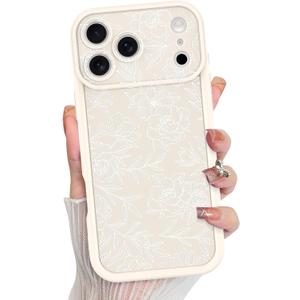 MZELQ for iPhone 17 Pro Case 2025 Case, Silicone Rose Floral Flower Cute Pattern, Camera Protection Soft Slim Shockproof for Girls Women -White