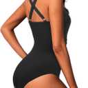 Daci Tummy Control One Piece Swimsuits - Women High Neck Mesh Bathing Suit Swimwear (Black, L)