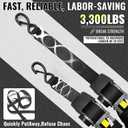 KJE Retractable Ratchet Straps, (2) 2" x 10' Automatic Tie Down Strap Sets + (2) Soft Loops - Heavy Duty 3,300lb Max Break Strength, S-Hook with Clip, Self Retracting Strap for Motorcycle, Kayak, ATVs