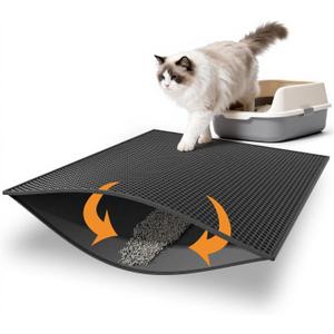 Pieviev Cat Litter Mat Double Layer Waterproof Urine Proof Trapping Mat 1 Pack, Black, 30x24 Inch 
