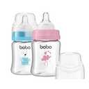 YOHKOH Glass Baby Bottles with Slow Flow Nipple, Newborn Anti-Colic Feeding Bottles for 0+ Months, Wide Neck, Borosilicate Glass, Clear, 5oz (Pack of 2)