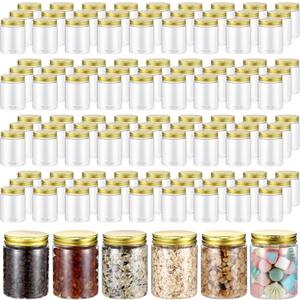 Wesiti 200 Pcs 8 oz Clear Plastic Mason Jars Containers With Screw on Gold Lids Refillable Round Empty Plastic Jars Storage Containers Reusable for Kitchen Household Dry Food Storage Honey Herb Nuts