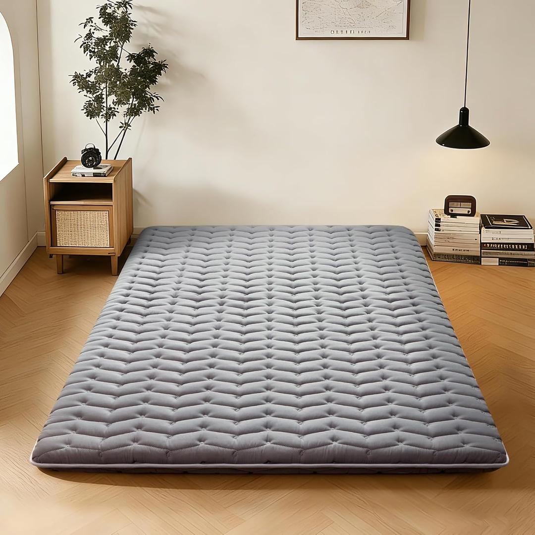 Premium Foam Japanese Futon Floor Mattress Queen Size 60"x 80",100% High Density Foam Comfortable Floor Mattress,3.2" Thicken Foldable Sleeping Pad,Dormitory Tatami Mat,for Adult and Kids (Gray)