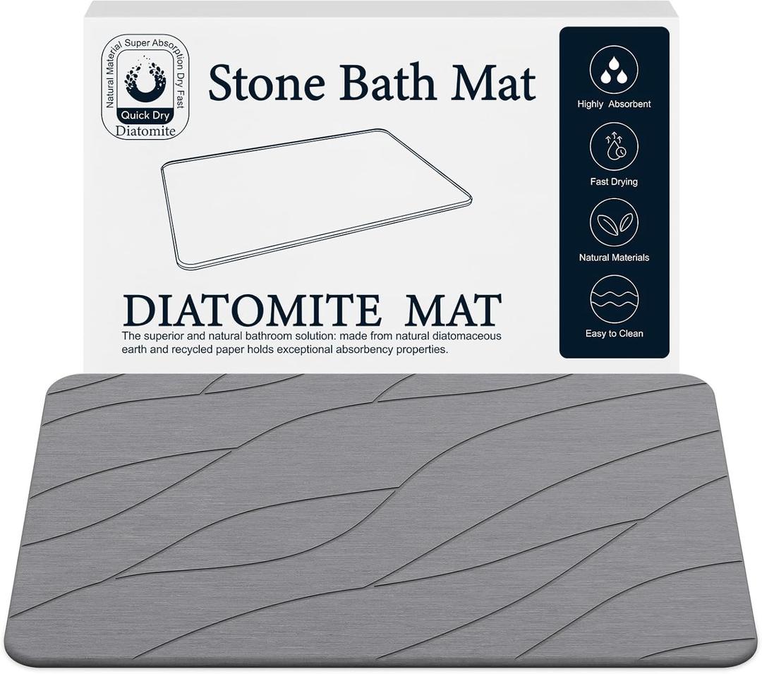 Stone Bath Mat for Bathroom, Diatomaceous Bathroom Mats Non Slip Stone, Quick Dry Diatomaceous Earth Bath Mat Super Absorbent (Dark Grey) (1'3" x 1'11" (Rectangular))