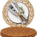 AHHFSMEI Paper Braided Round Placemats Set of 6 Natural Non-Slip Heat Resistant Table Mats for Dining Tables Woven Indoor & Outdoor Place mats(Brown)