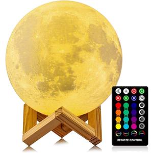LOGROTATE Moon Lamp, 3D Print LED 16 Colors RGB Moon Light, Decorative Lights Night Light with Remote&Touch Control and Adjustable Brightness & USB Recharge for Kids Lovers Birthday Gifts (5.98 inch)