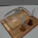 Butter Dish with Lid and Butter Knife, Acacia Wood Butter Holder, Butter Container keeper, Applicable to Countertop and Refrigerator Door Shelf,Airtight Butter Keeper (20.3*17.8*6.6 cm)