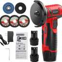 Cordless Angle Grinder, 3 Inch Mini Angle Grinder Tool With 2pcs 16.8V 2000mAh Batteries and 5 Grinding Wheel,19500rpm Metal Grinders for Cutting, Grinding and Polishing Red