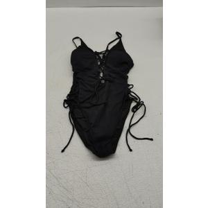Tempt Me Women Sexy Lace Up One Piece Swimsuit Deep Plunge V Neck High Cut Bathing Suits (Large, Black)