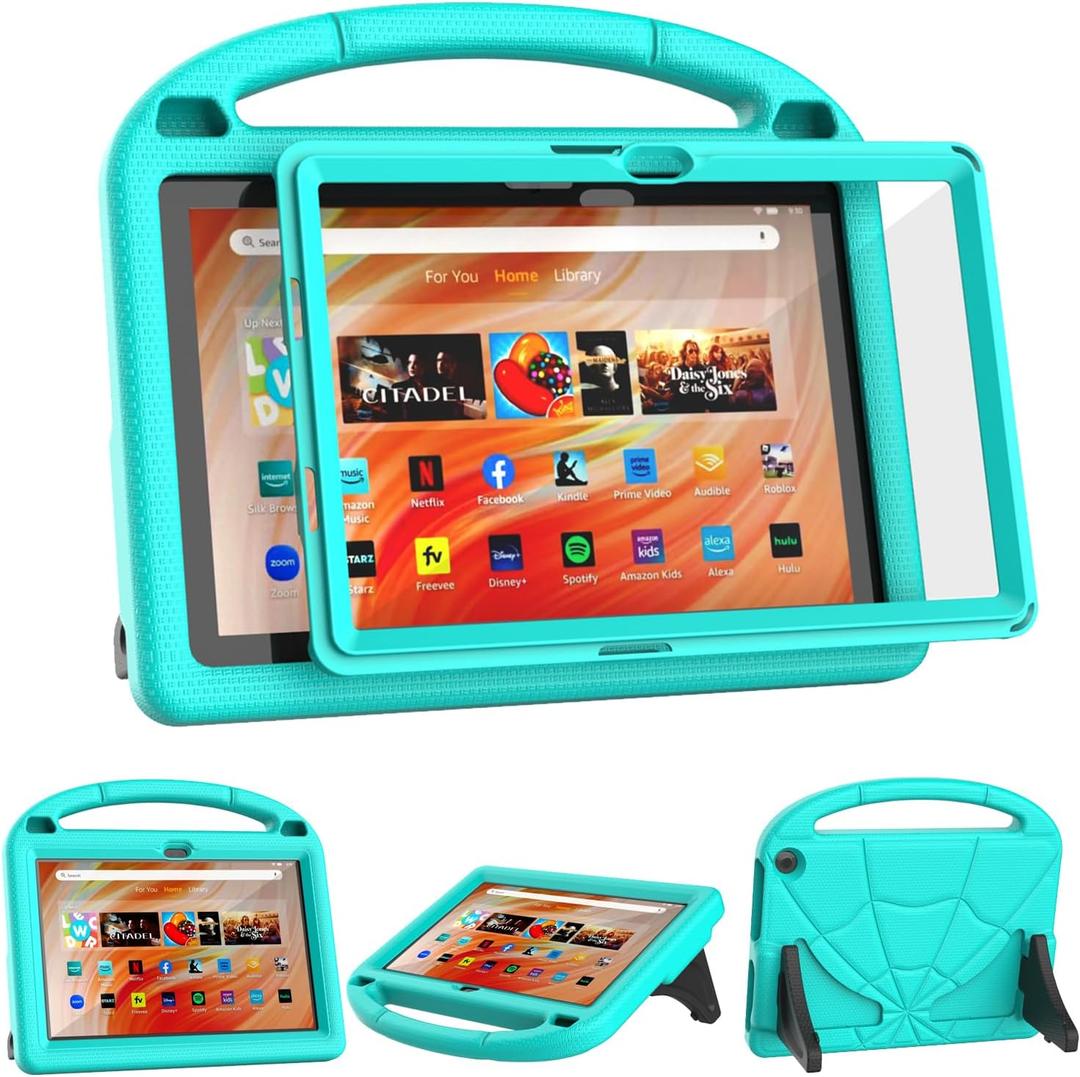 Tablet Kids Case for 10.1-inch Tablets Not Fit for TCL iPad 10.1 inch Tablets, Patamiyari Lightweight Shockproof Case with Screen Protector Handle Stand -Emerald Turquoise