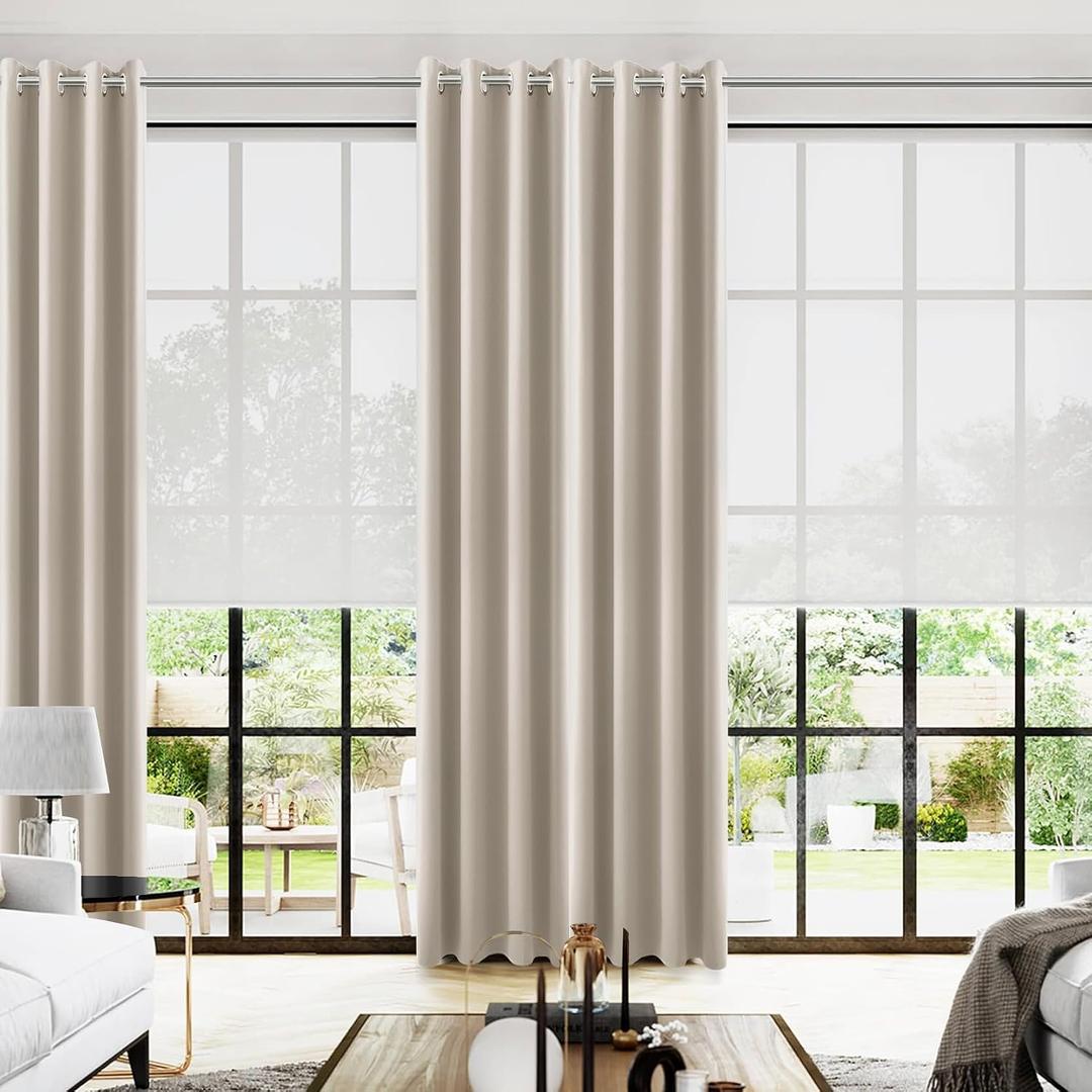 KOUFALL Neutral Taupe Blackout Curtains 96 Inches Long for Living Room,Thermal Window Treatments Beige Tan Curtain Drapes for Bedroom,Set of 2 Panels with Grommet,Dark Oatmeal