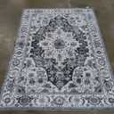 WILLSUN Washable Area Rugs, 5x7 Non-Slip Boho Large Area Rugs for Living Room, Bedroom, Machine Washable Vintage Rug, Indoor Floral Print Carpet for Home Decor, Kid & Pet Friendly Mat (Grey)