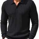 COOFANDY Mens Polo Sweater Long Sleeve Classic Twisted Knitted Pullover (Black, XL)