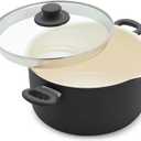 GreenLife 6QT Ceramic Nonstick Stockpot with Glass Straining Lid, PFAS-Free, Dishwasher Safe, Stay-Cool Handles, Oven Safe to 350F, Wobble-Free Base, Even Heating, Black