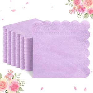 NatNarr 120 Pcs Purple Napkins,Scalloped Mothers Day Paper Napkins Disposable Lavender Cocktail Napkin Lilac Beverage Dessert Napkin for Birthday Wedding Bridal Baby Shower, 5 x 5 Inch