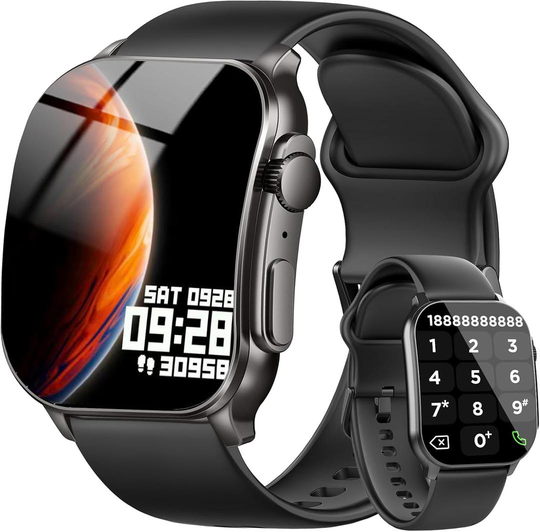 Smart Watch for Men, 2.01" AMOLED Curved HD Screen Smart Watch, Fitness Tracker with 24/7 Heart Rate/Sleep Monitor, IP68 Waterproof Running Watch, Compatible with iOS & Android for Daily Workout Black