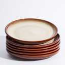 Pokini 10 Inch Dinner Plates Set of 6, Stoneware Round Salad Dessert Plates, Serving Plates, Microwave & Dishwasher Safe, Brown and Yellow