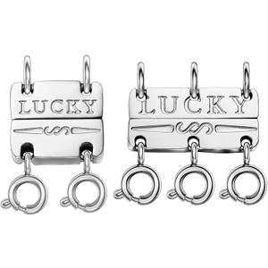 Lucky Necklace Separator for Layering Strong Magnetic Clasps, 14K Gold and Silver Multiple Necklace Clasps for Layered Look (2Pcs Double Silver & Triple Silver)