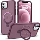 Compatible with iPhone 12 Case & iPhone 12 Pro Case with Invisible Magnetic O-Ring Stand Translucent Phone Cases 6.1" [Compatible with Mag-Safe][Great Grip Feeling], Wine Red