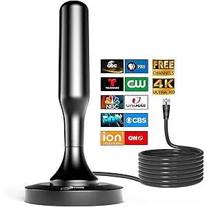 HIDB TV Antenna for Smart TV Indoor, Digital Indoor HD Antennas with Strong Magnetic Base, Easy Installation, Long Range Reception for Local Channels 4K 1080P, 10ft Long Cables (White)