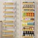 POKIPO 8 Tier Over The Door Pantry Organizer, 2 IN 1 Wall Mount or Hanging Spice Rack Seasoning Shelves with Adjustable Basket, Back of Door Organizer and Storage for Kitchen Cabinet and Room Closet (White)
