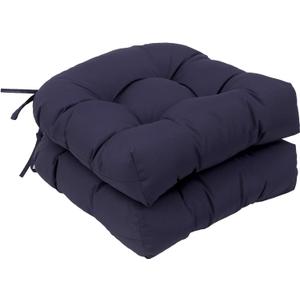 Outdoor Chair Cushions, Outdoor Cushions, Patio Chair Cushions, Indoor Full-Length Ties for Non-Slip Support, Premium Comfortable Thick Fiber, Set of 2 (Navyblue, 17x17 Inch)