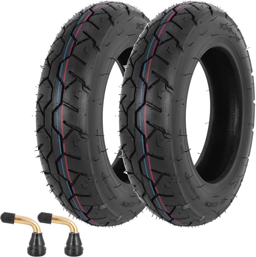 3.50-10 Scooter Tire, 3.50-10 Tubeless Tire for Scooters and Mopeds with 10 Inches Rims; 8PR 56 J; Angled Valve Stem - 2 Pack, Road Tread