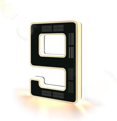 ISUNMEA 6.7 Inch Solar Lighted House Numbers for Outside, Light Up Waterproof LED Address Signs for Houses, Backlit Illuminated Exterior Modern House Numbers Light (9-Black, 6.7IN)